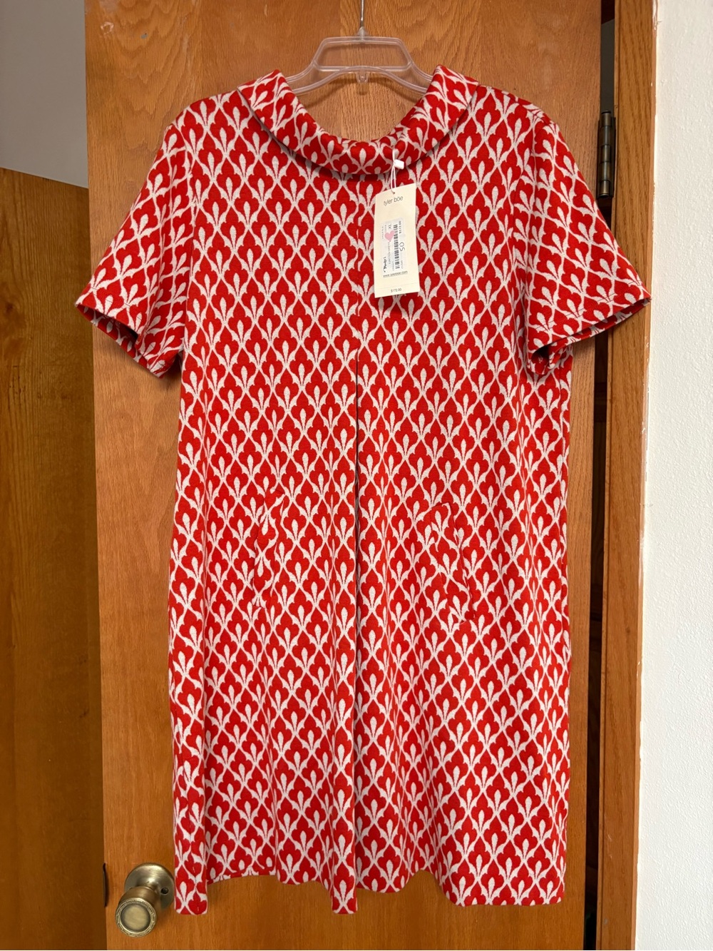 NWT Tyler Boe orange white Kristen cowl neck finials dress XL